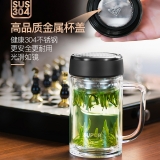 苏泊尔玻璃杯商用办公茶杯双层高硼硅加厚透明水杯隔热杯子420mlKC42CN1
